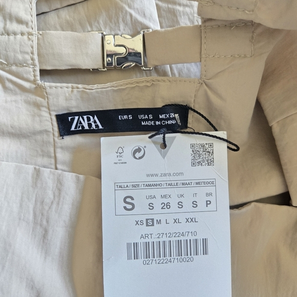New Zara Caro Long Strapless Nylon Beige/Khaki Jumpsuit NWT Small - Picture 12 of 12